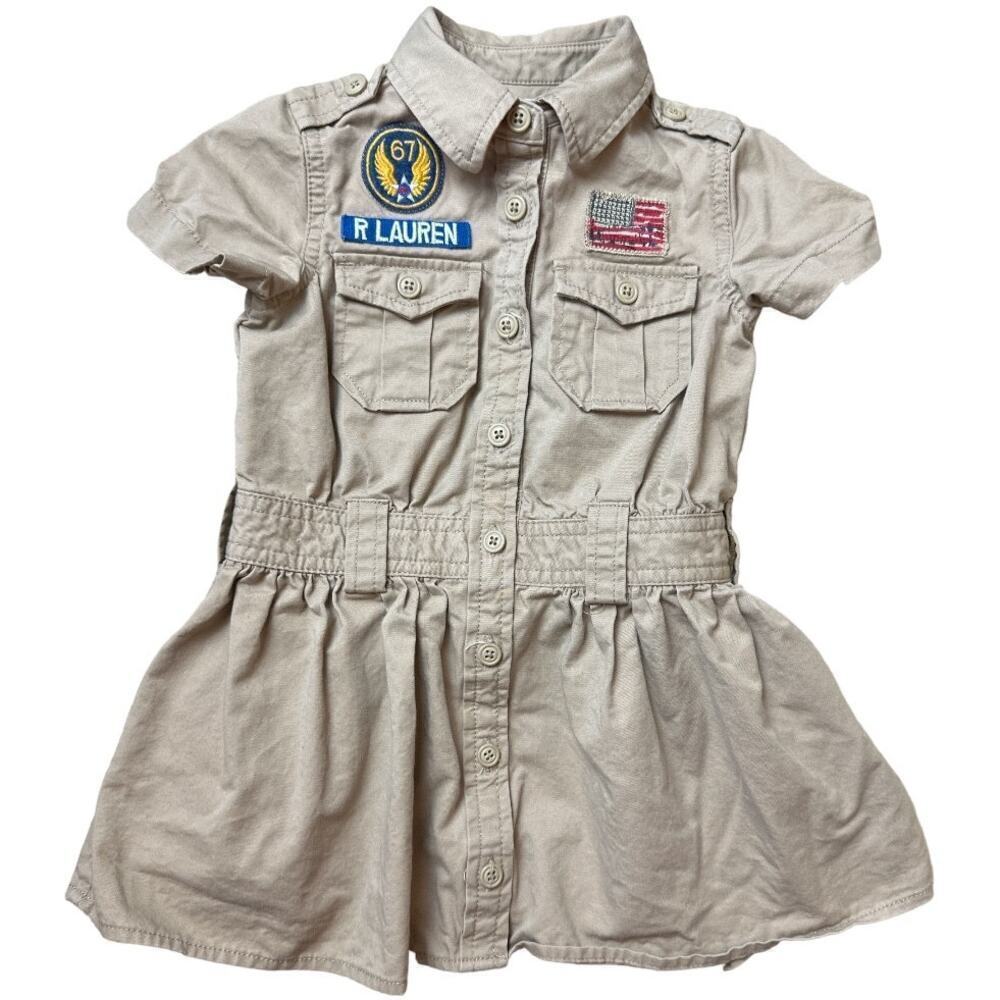 Ralph Lauren Khaki Tan Military Short Sleeve Dress Girls Size 2/2T